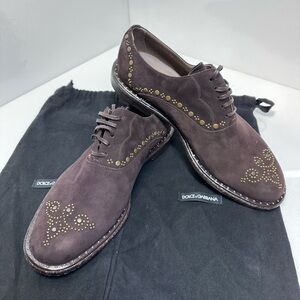 Dolce & Gabbana Marsala men’s studded derby shoes lace up / brown suede size 8.5